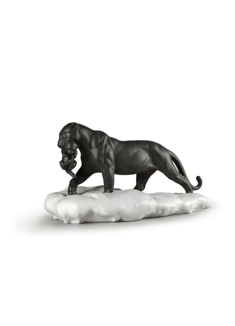 Lladro Black Panther with Cub Figurine