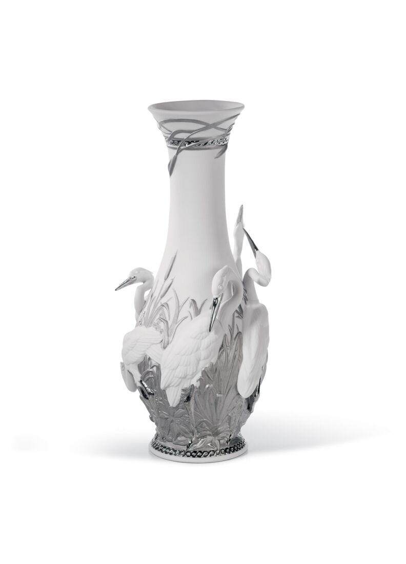 Lladro Herons Realm Vase Silver Lustre