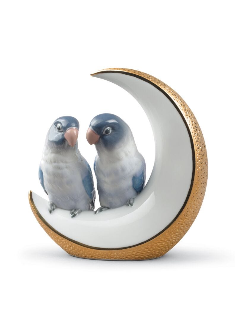 Lladro Fly Me to The Moon Birds Figurine Golden Lustre