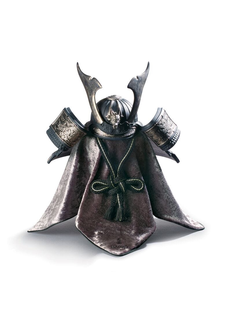 Lladro Dragon Samurai Helmet Figurine Silver Lustre