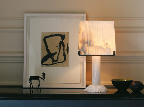 CTO Lighting Acropolis Table Lamp honed alabaster and black steel