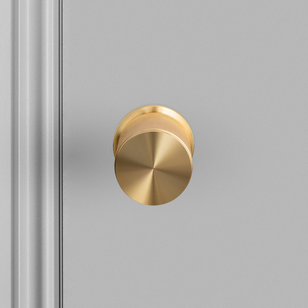 Buster + Punch Door Knob Set Cross Knurl Brass detail by Araco Interiors