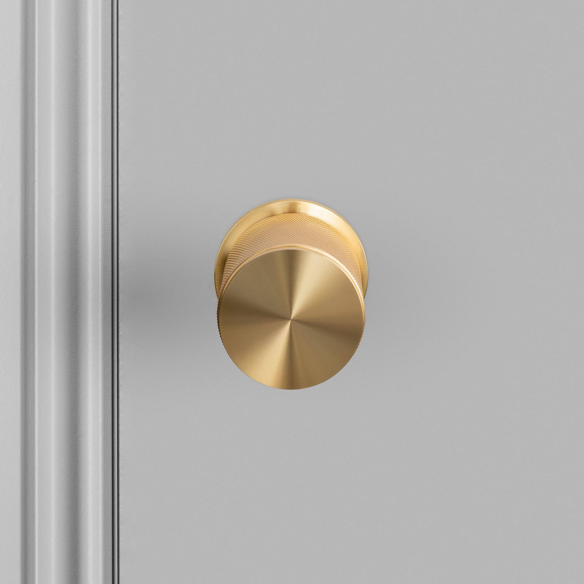 Buster + Punch Door Knob Set Cross Knurl Brass detail by Araco Interiors
