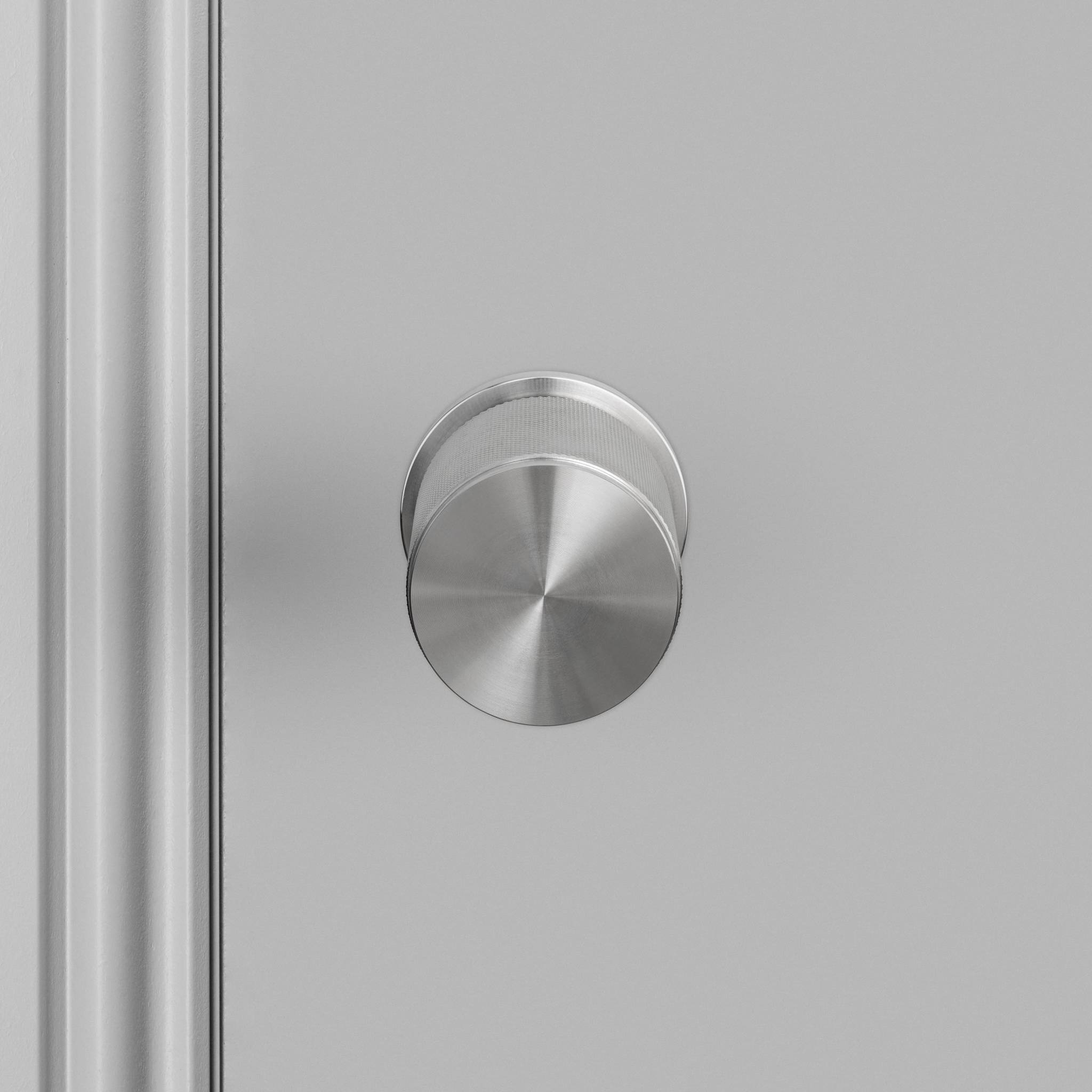 Buster + Punch Door Knob Set Cross Knurl Steel detail by Araco Interiors