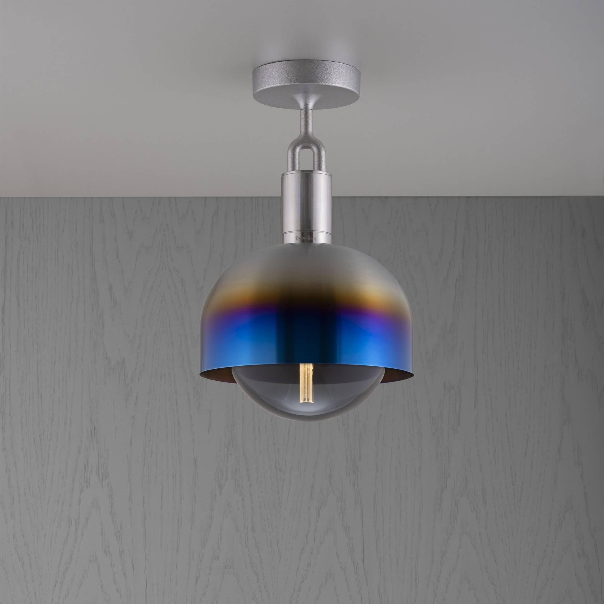Buster + Punch Forked Ceiling Light Metal Shade & Smoked Glass Globe, Medium Brass luxury ceiling light by Araco Interiors