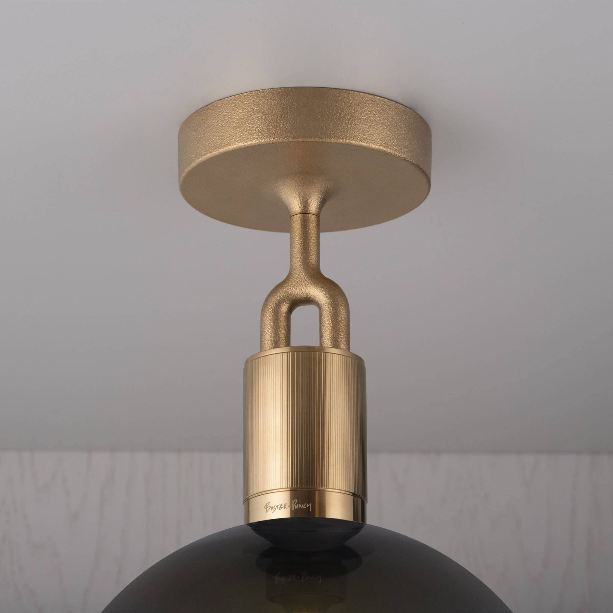 Buster + Punch Forked Ceiling Light Smoked Glass Globe Large in Brass | Araco Interiors