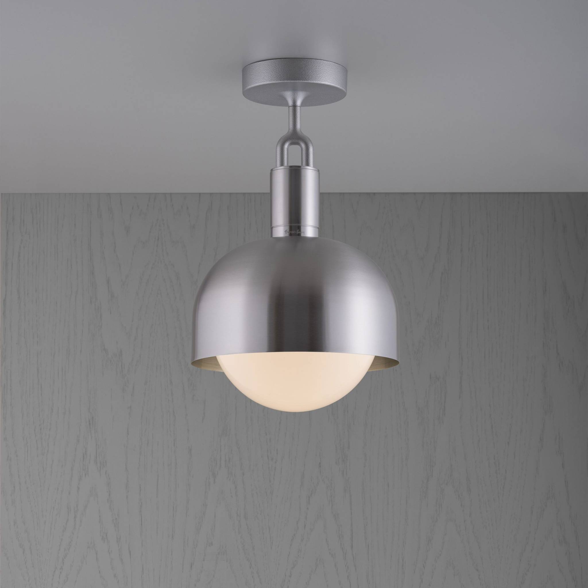 Buster + Punch Forked Ceiling Light Metal Shade & Opal Glass Globe, Medium Steel luxury ceiling light by Araco Interiors