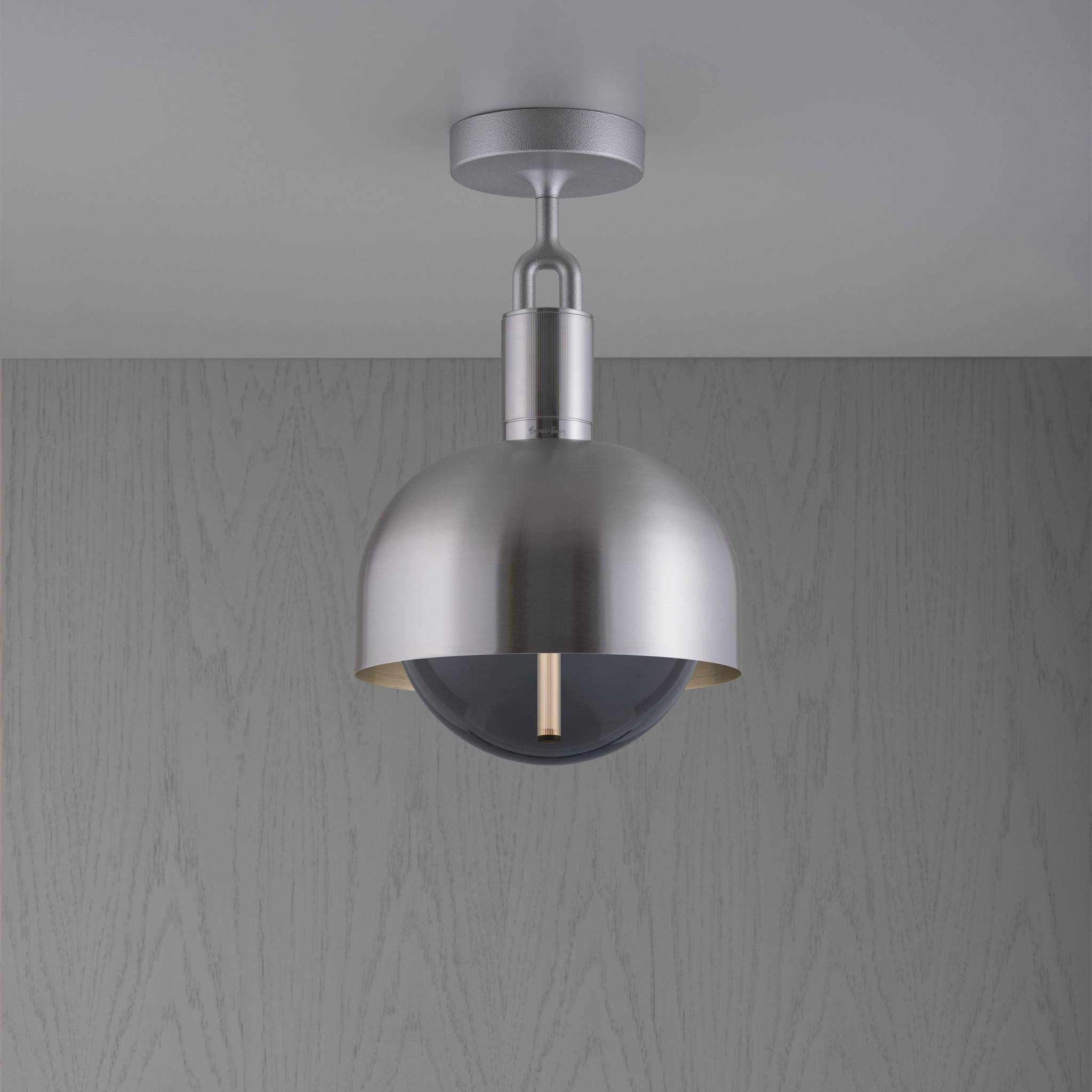 Buster + Punch Forked Ceiling Light Metal Shade & Smoked Glass Globe, Medium Steel luxury ceiling light by Araco Interiors