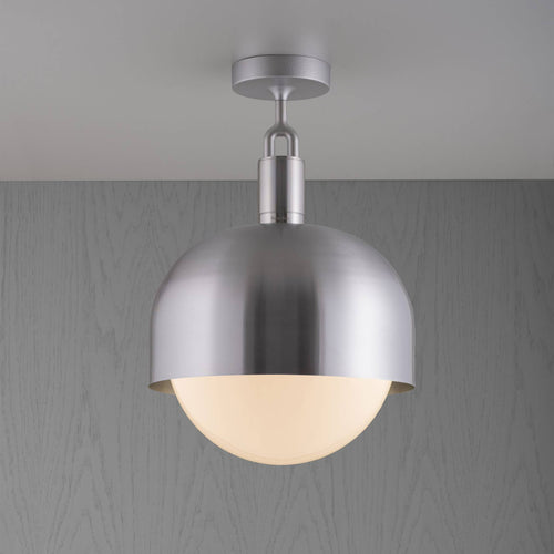 Buster + Punch Forked Ceiling Light Metal Shade & Opal Glass Globe, Large Steel luxury ceiling light by Araco Interiors