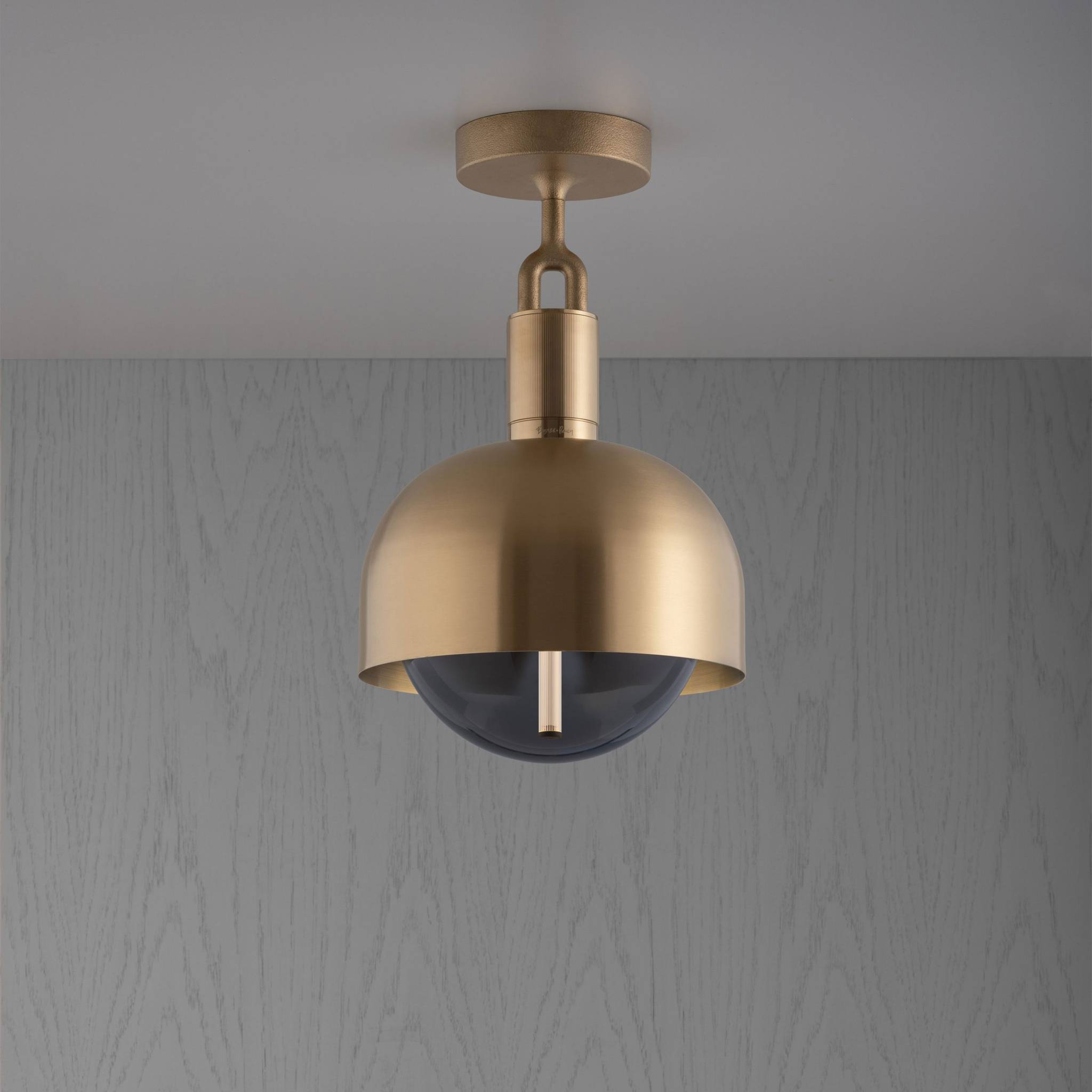 Buster + Punch Forked Ceiling Light Metal Shade & Smoked Glass Globe, Medium Burnt Steel luxury ceiling light by Araco Interiors