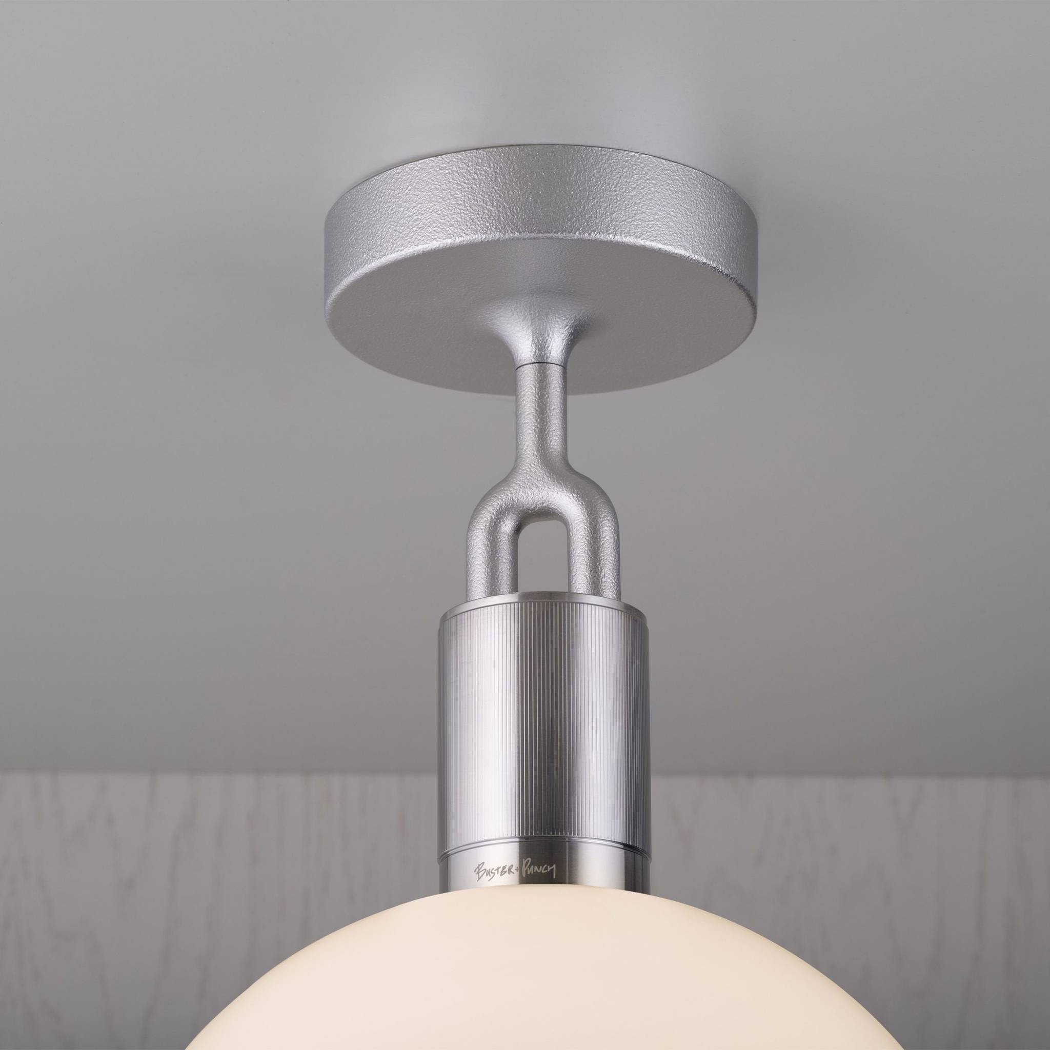 Buster + Punch Forked Ceiling Light Opal Glass Globe Large in Steel | Araco Interiors