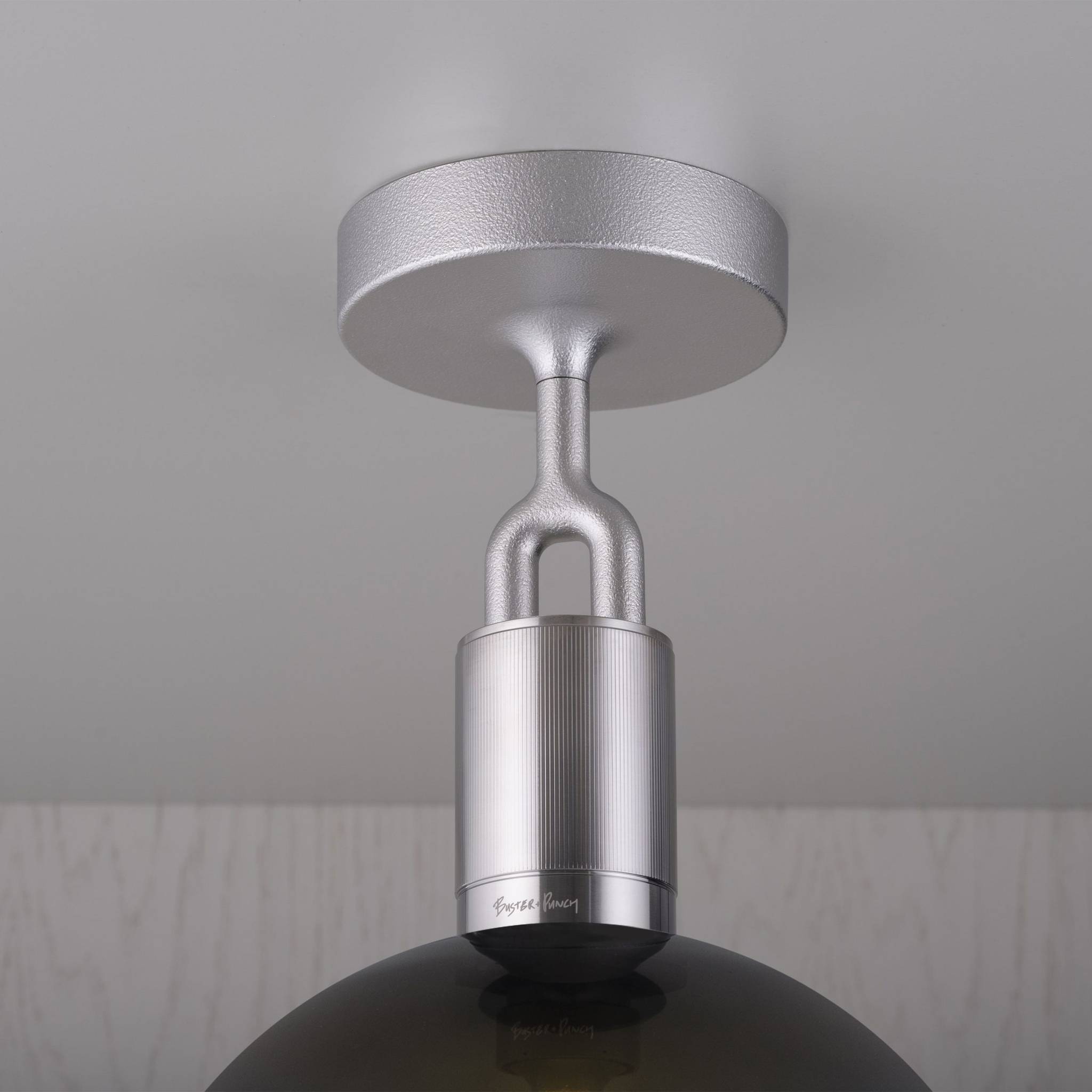 Buster + Punch Forked Ceiling Light Smoked Glass Globe Large in Steel | Araco Interiors