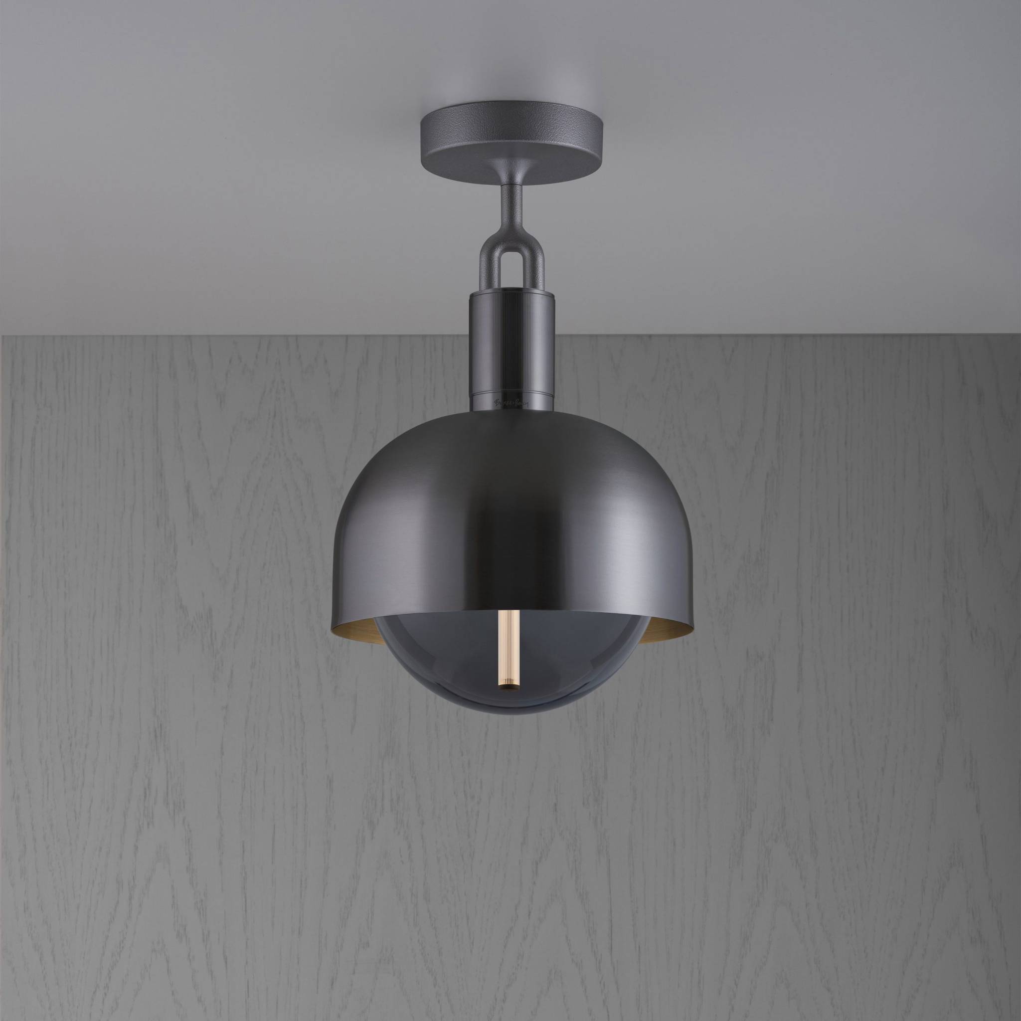 Buster + Punch Forked Ceiling Light Metal Shade & Smoked Glass Globe, Medium Gun Metal luxury ceiling light by Araco Interiors