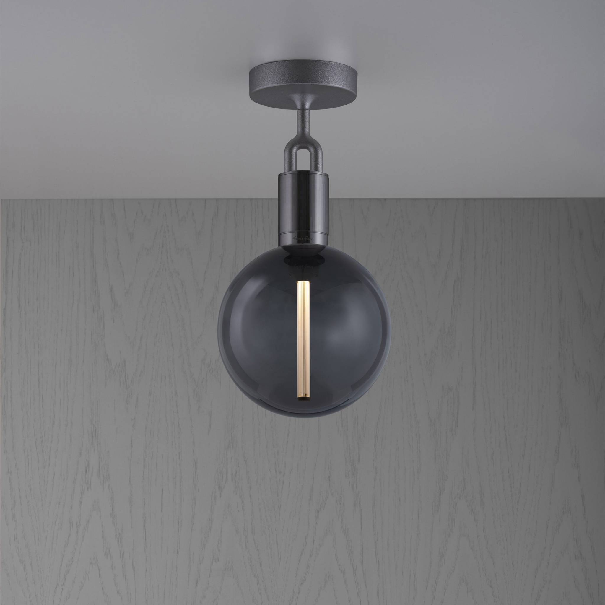 Buster + Punch Forked Ceiling Light Smoked Glass Globe Medium in Gun Metal | Araco Interiors