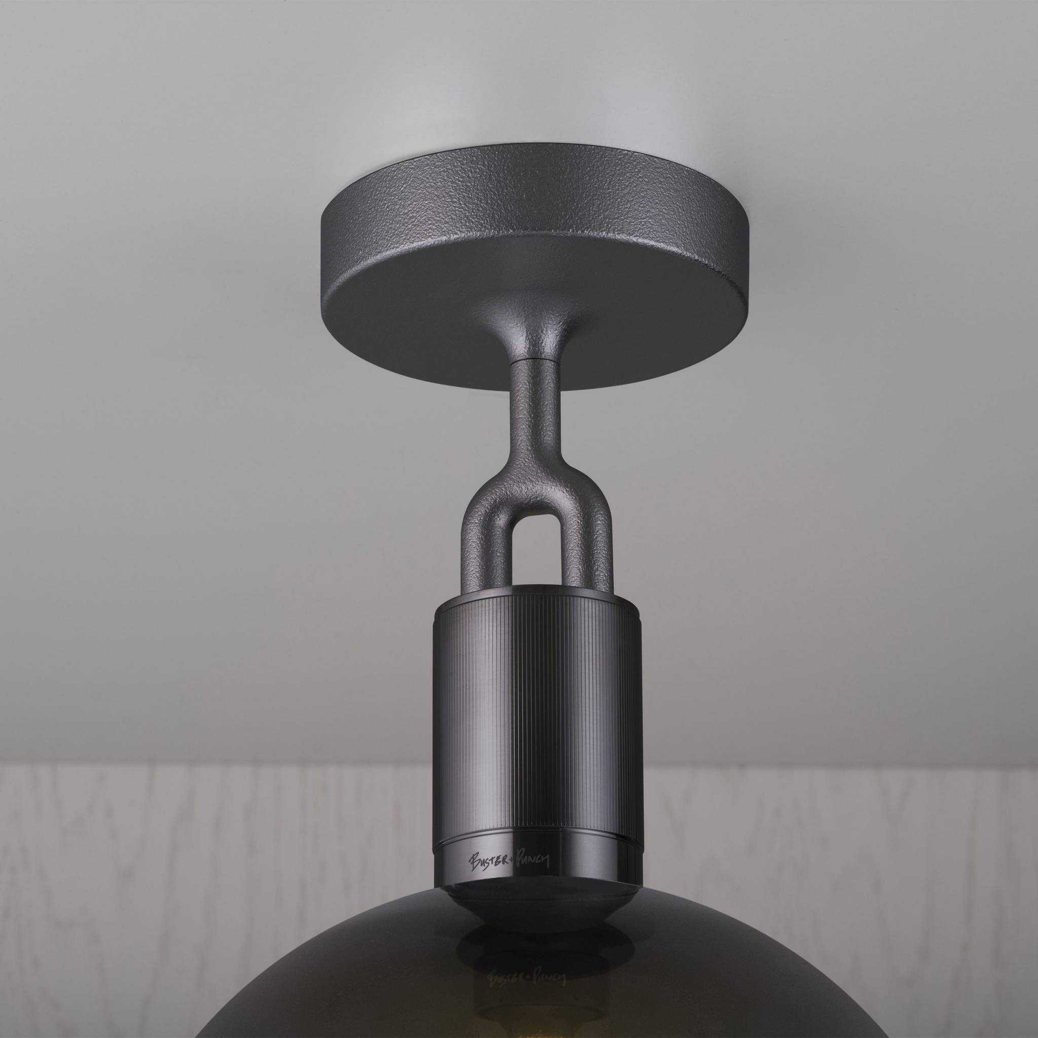 Buster + Punch Forked Ceiling Light Smoked Glass Globe Medium in Gun Metal | Araco Interiors