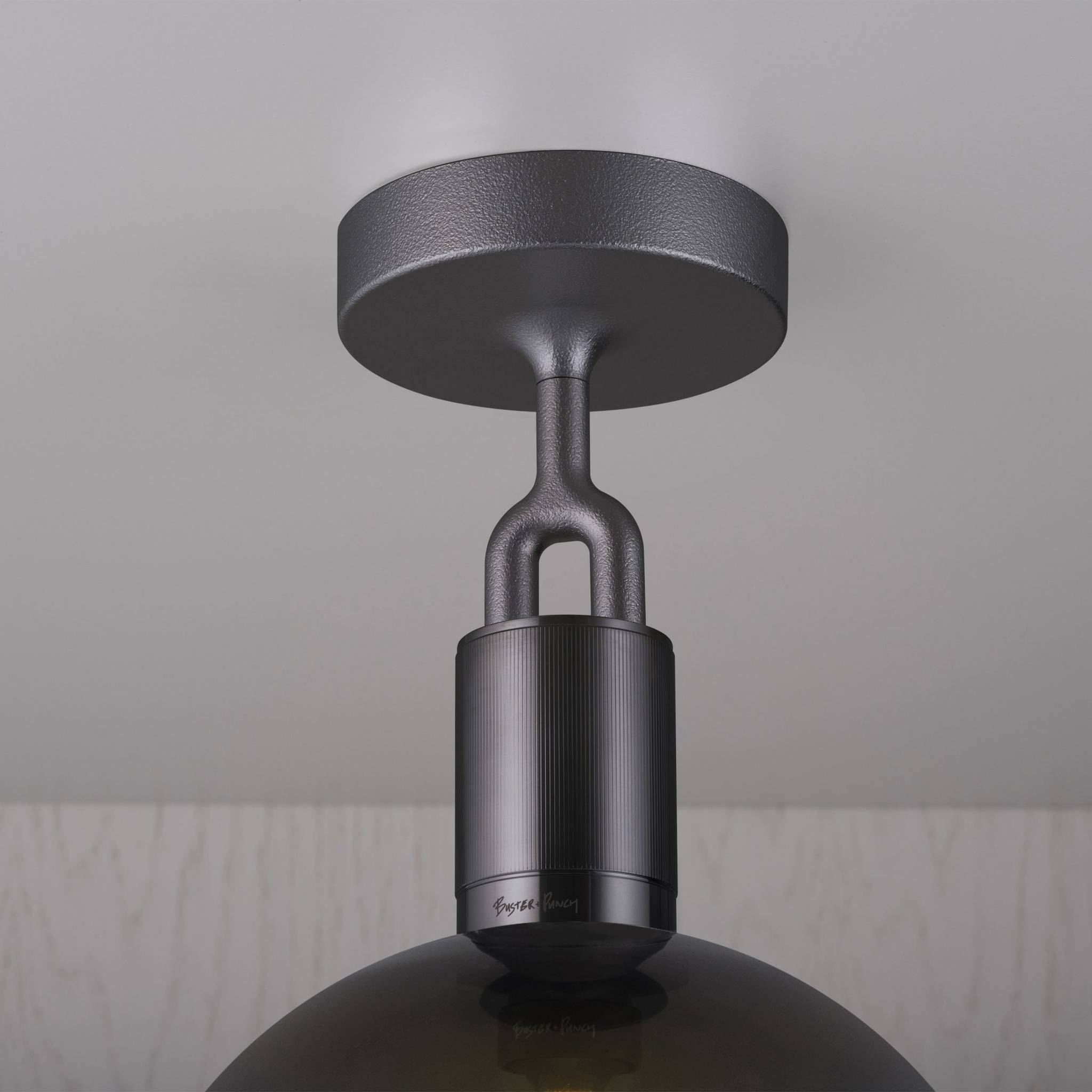 Buster + Punch Forked Ceiling Light Smoked Glass Globe Large in Gun Metal | Araco Interiors