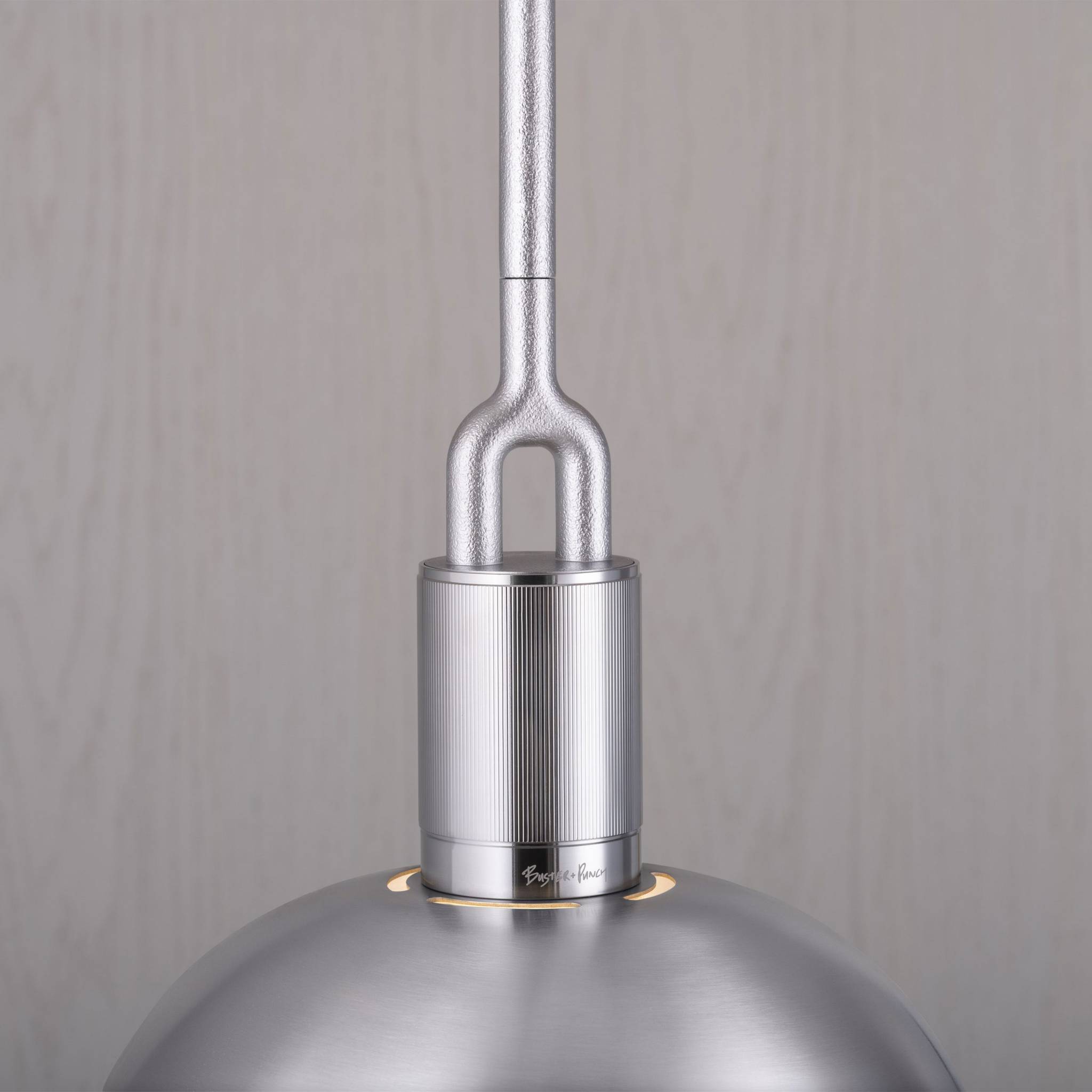 Buster + Punch Forked Pendant Shade + Smoked Globe Large in Steel, detail