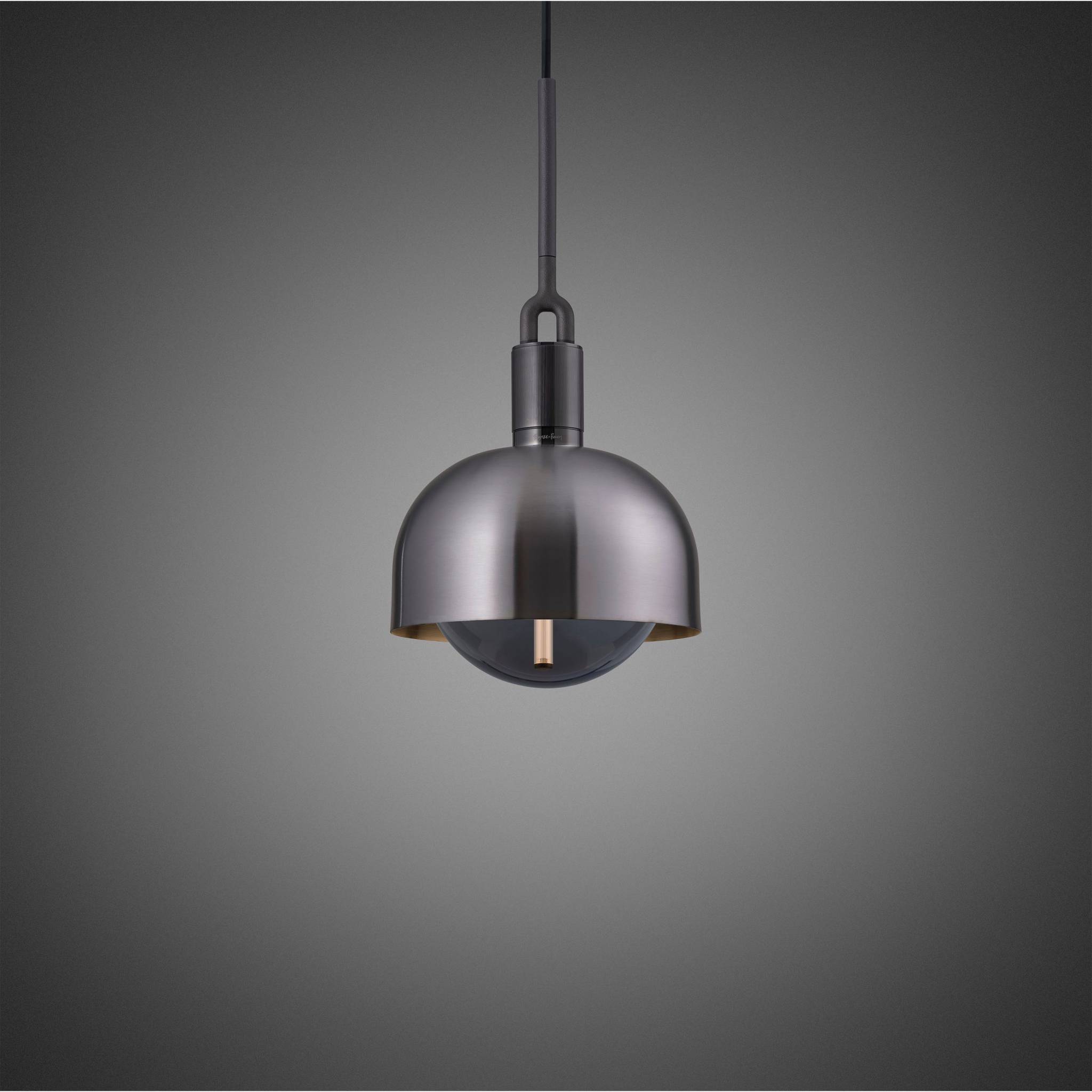Buster + Punch Forked Pendant Shade + Smoked Globe Medium in Gun Metal