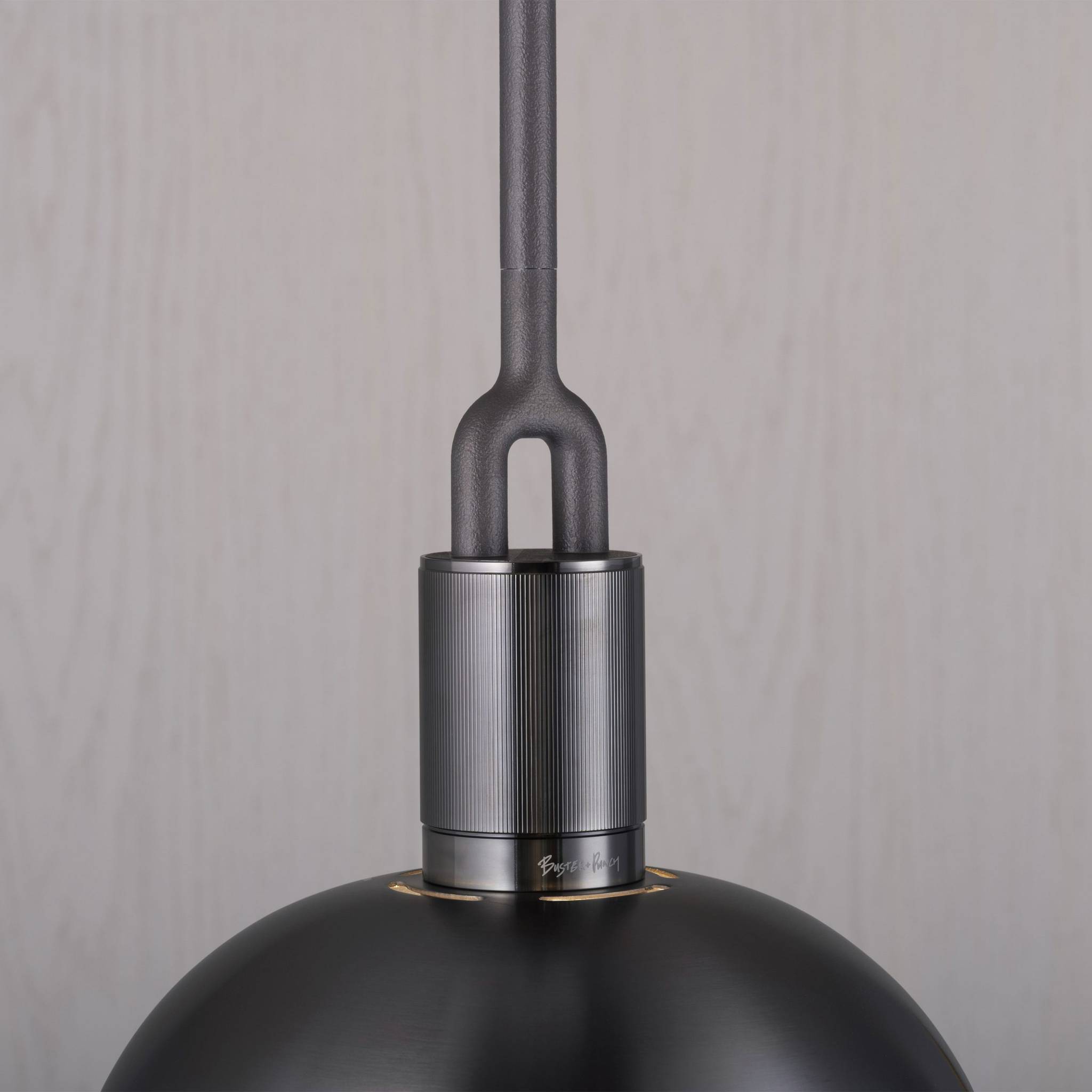 Buster + Punch Forked Pendant Shade + Smoked Globe Large in Gun Metal, detail