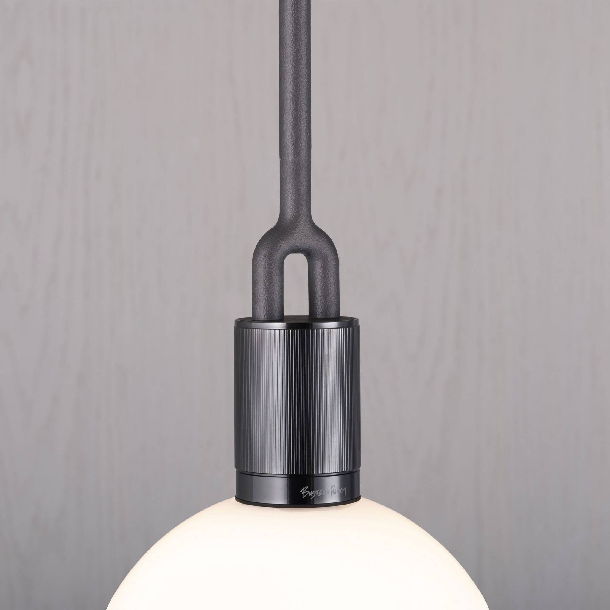 Buster + Punch Forked Pendant Opal Globe Medium in Gun Metal, detail