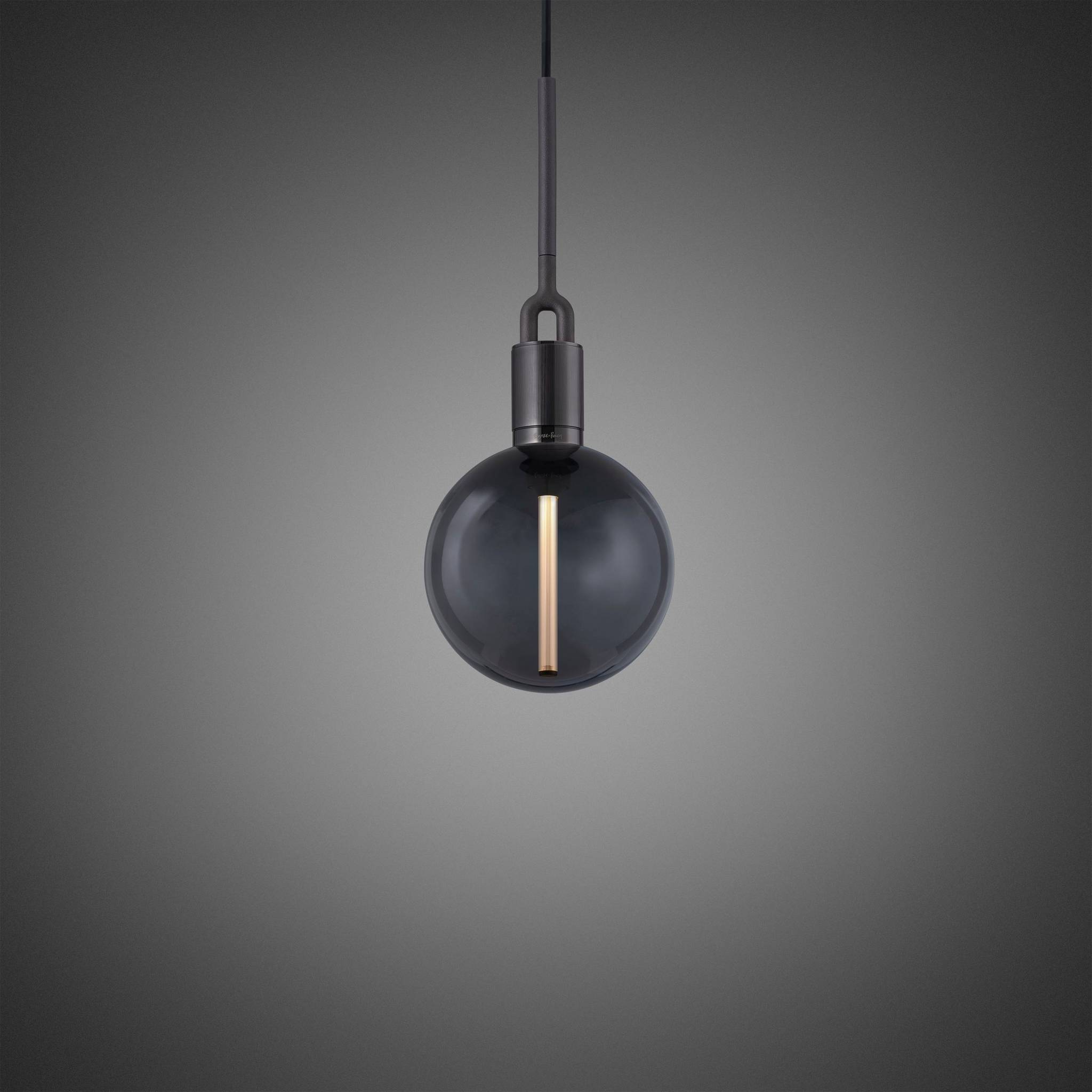 Buster + Punch Forked Pendant Smoked Globe Medium in Gun Metal