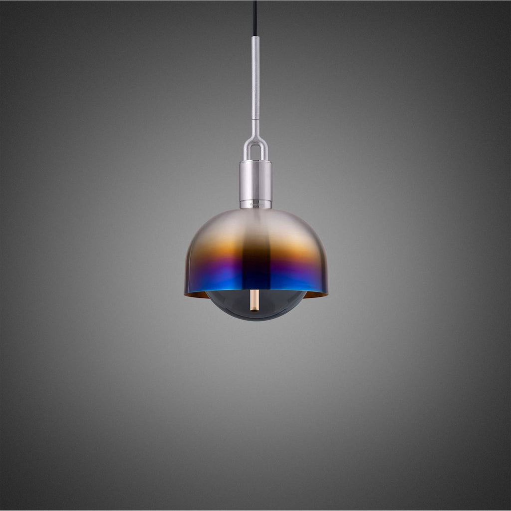 Buster + Punch Forked Pendant Shade + Smoked Globe Medium in Burnt Steel