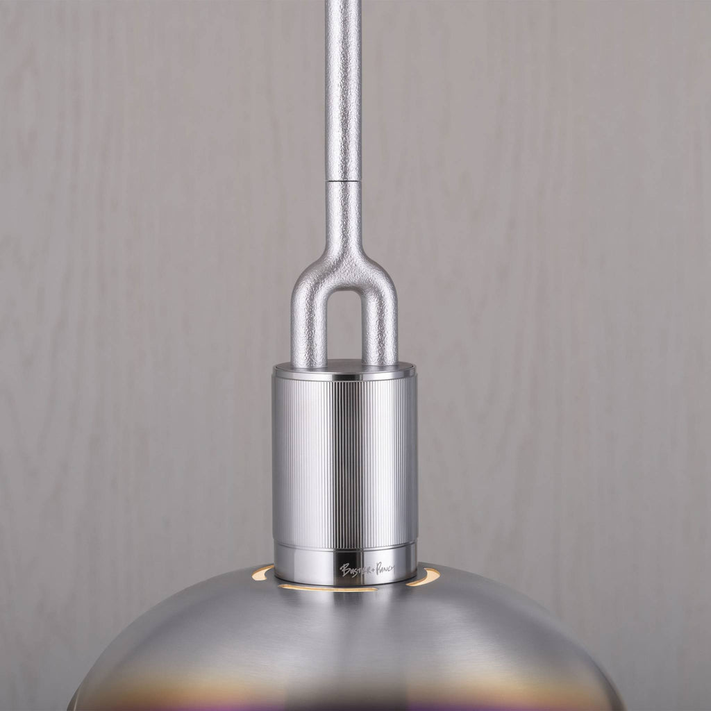 Buster + Punch Forked Pendant Shade + Smoked Globe Large in Burnt Steel, detail