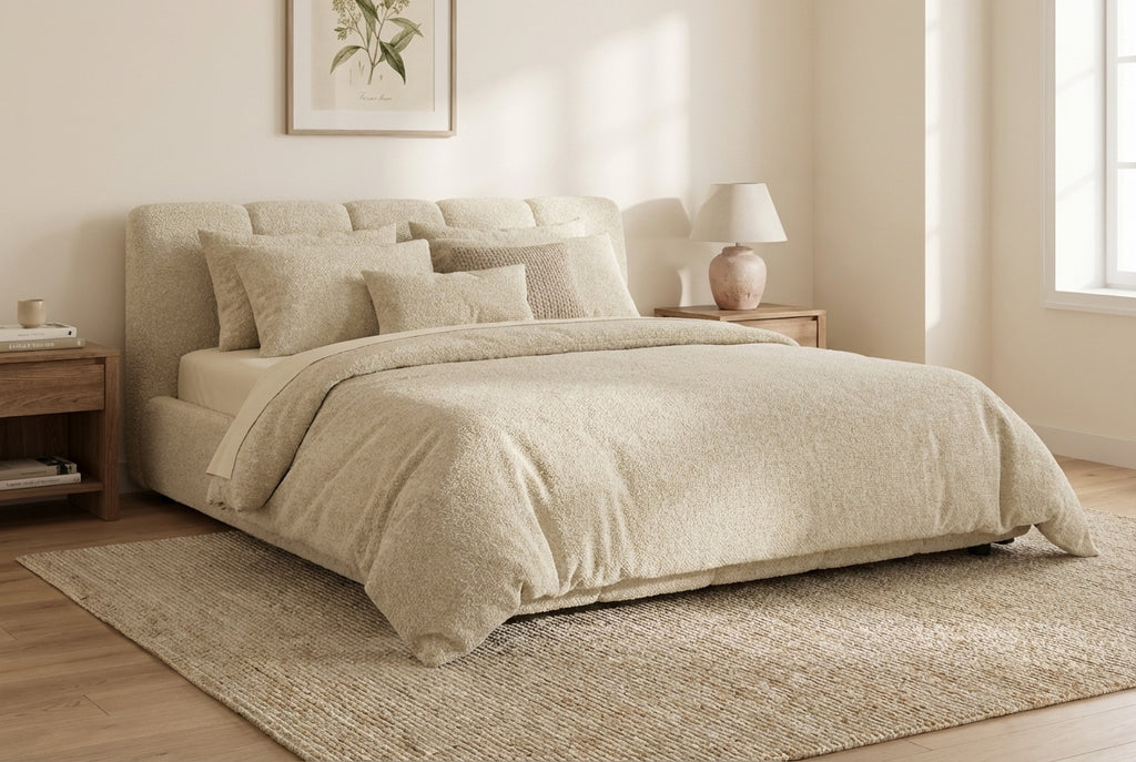 Araco Atelier Nocta upholstered bed in Vanilla fabric