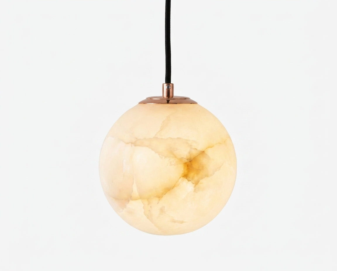 Araco Lumière Frozen Forme compact natural alabaster dome pendant light