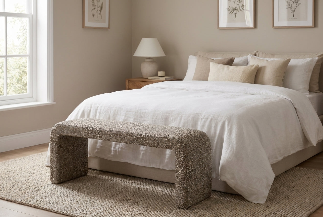 Araco Atelier Mode upholstered bench in Speckle fabric
