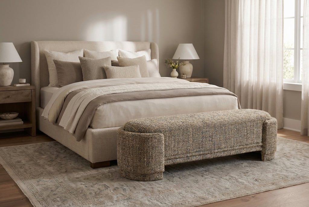 Araco Atelier Luma upholstered bench in Speckle fabric