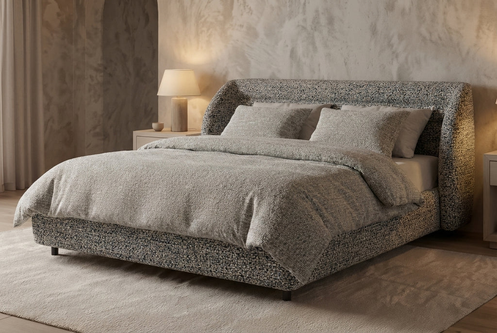 Araco Atelier Drift upholstered bed in Speckle fabric