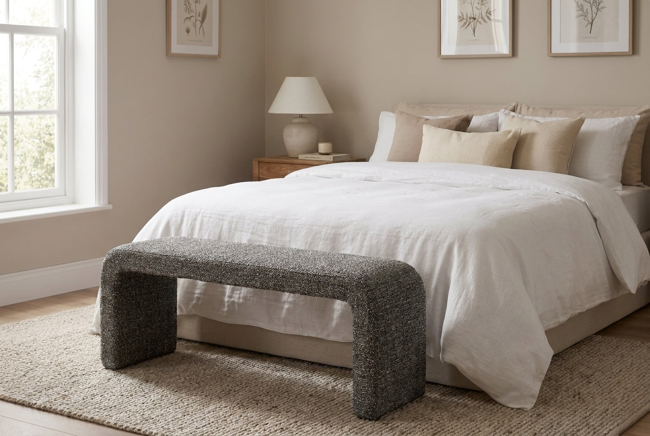 Araco Atelier Mode upholstered bench in Cinder fabric