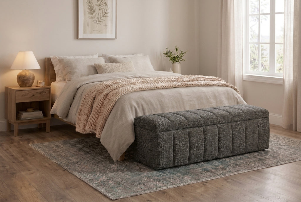 Araco Atelier Velour upholstered bench in Cinder fabric