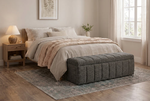 Araco Atelier Velour upholstered bench in Cinder fabric