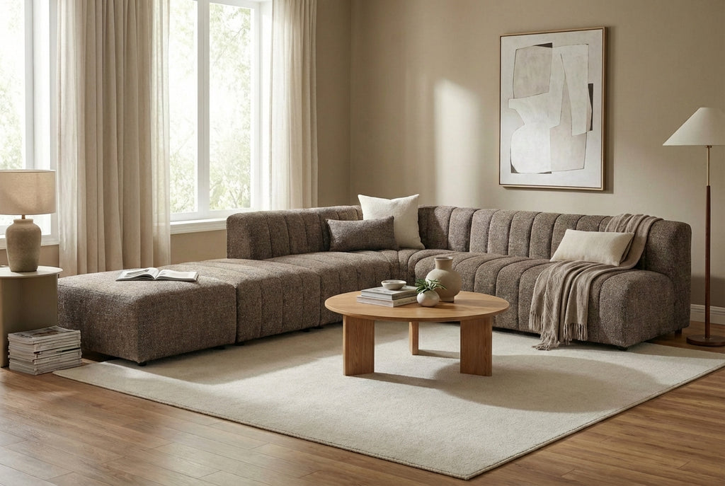 Araco Atelier Leo corner sofa in Pebbles fabric