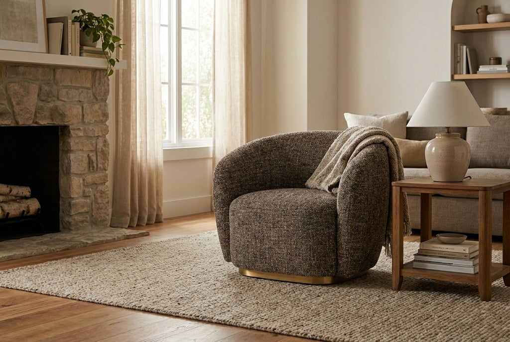 Araco Atelier Cleo armchair in Pebbles fabric