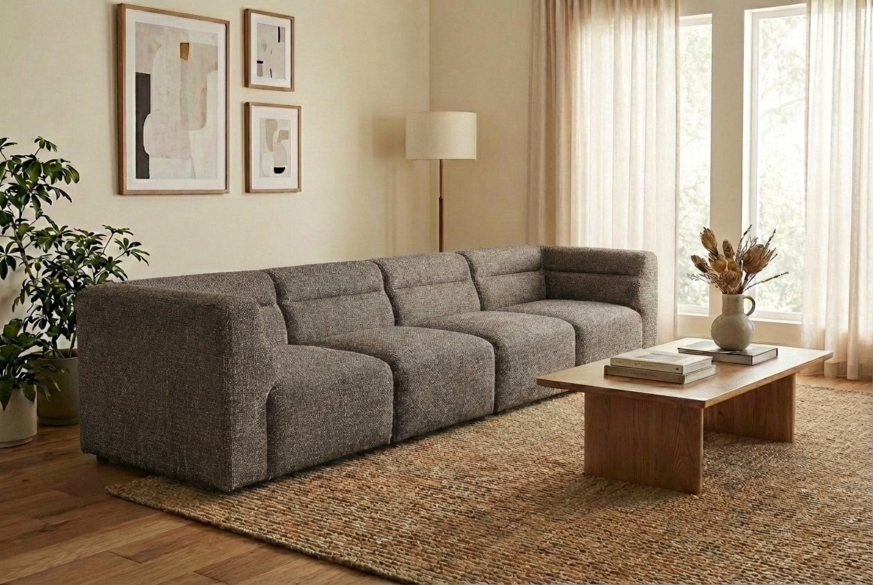 Araco Atelier Atlas 3 seater sofa in Pebbles fabric