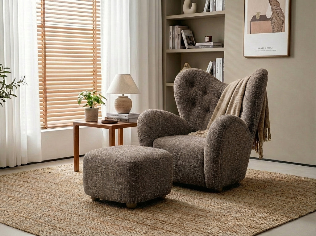 Araco Atelier Teddy armchair in Pebbles fabric