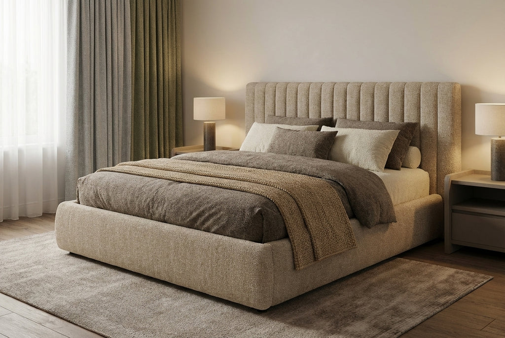 Araco Atelier Haven upholstered bed in Wicker fabric