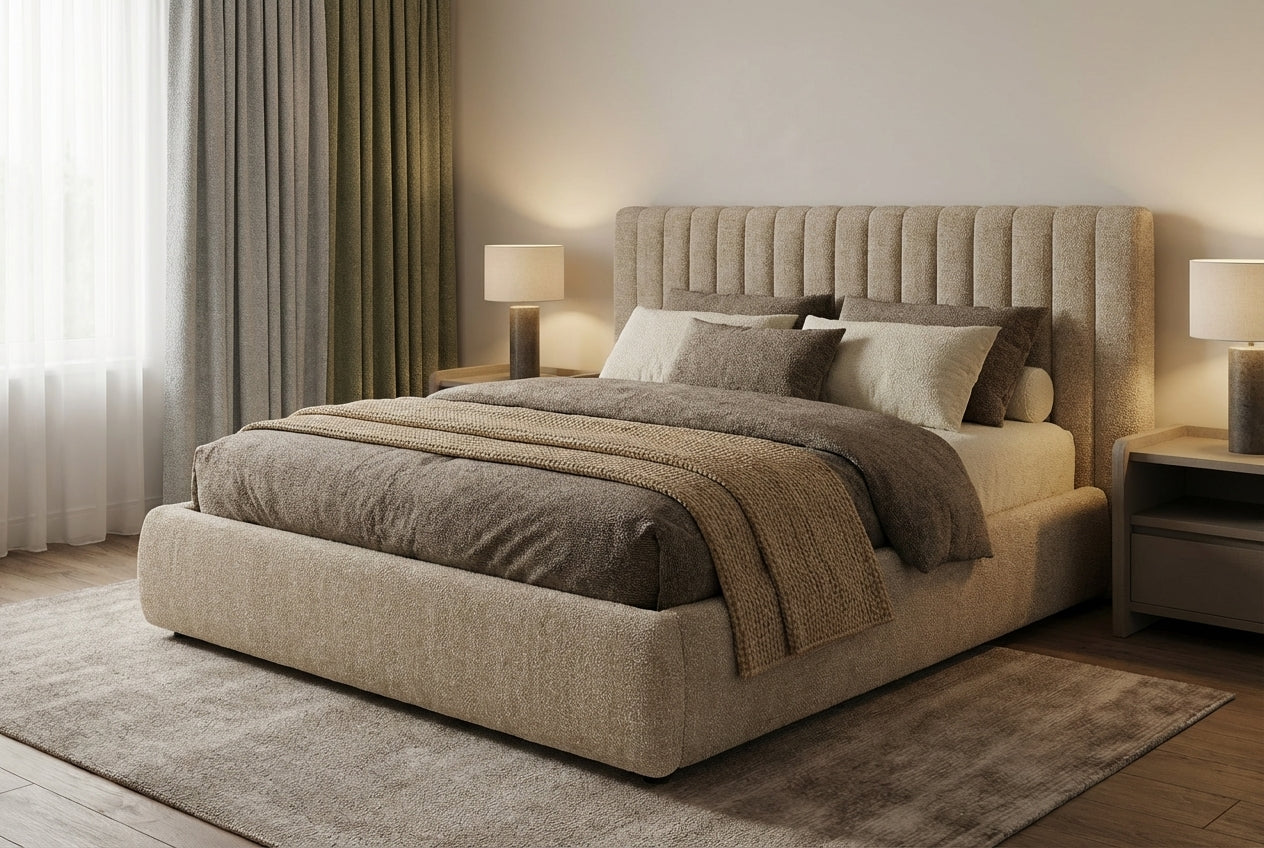 Araco Atelier Haven upholstered bed in Wicker fabric