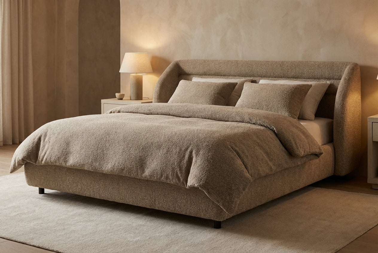 Araco Atelier Drift upholstered bed in Wicker fabric