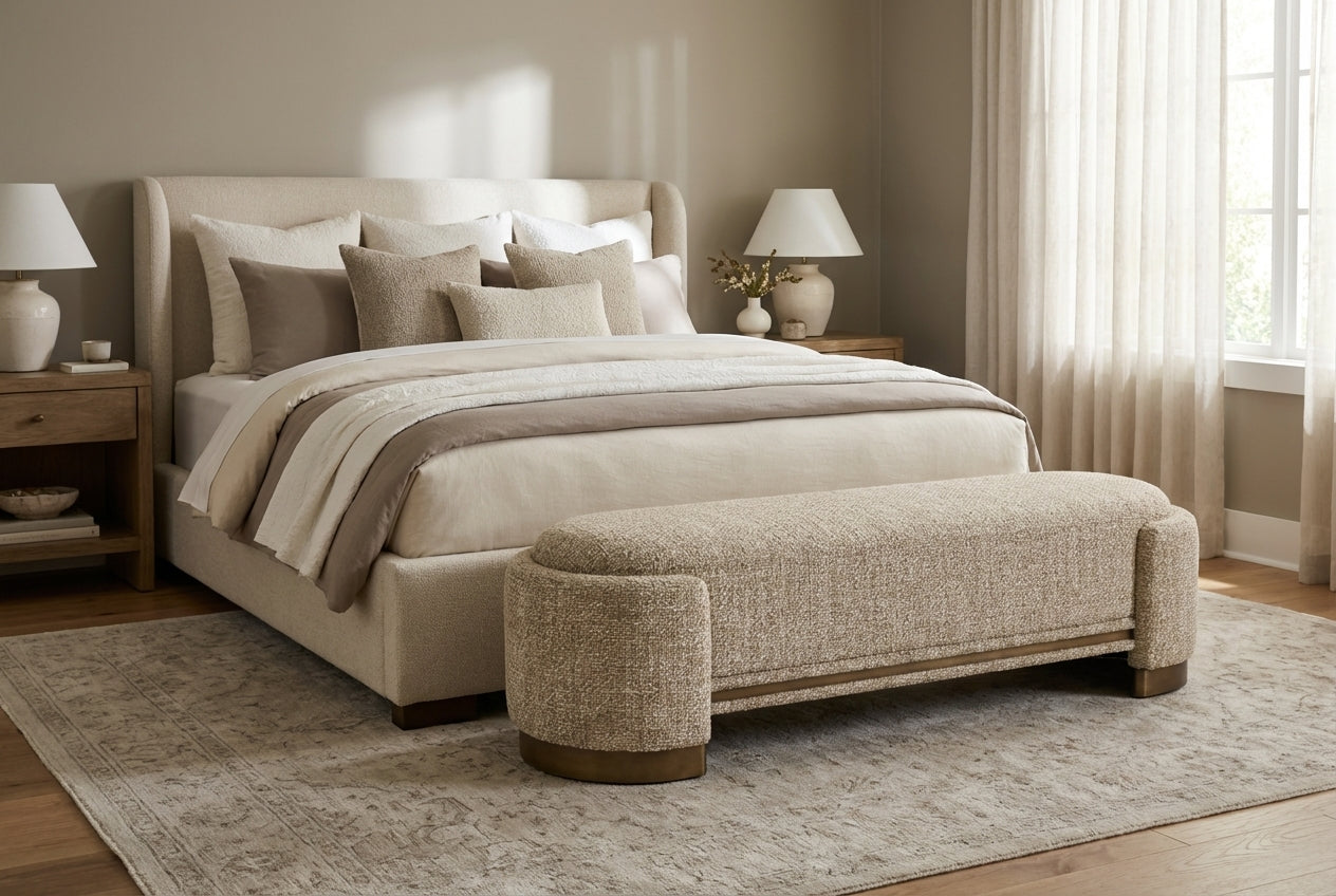 Araco Atelier Luma upholstered bench in Wicker fabric
