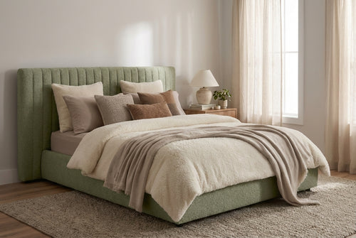 Araco Atelier Haven upholstered bed in Laurel fabric