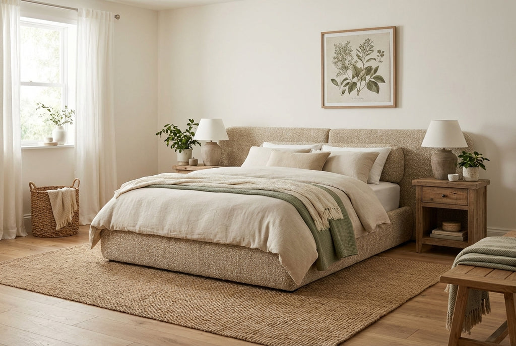 Araco Atelier Nova upholstered bed in Wicker fabric