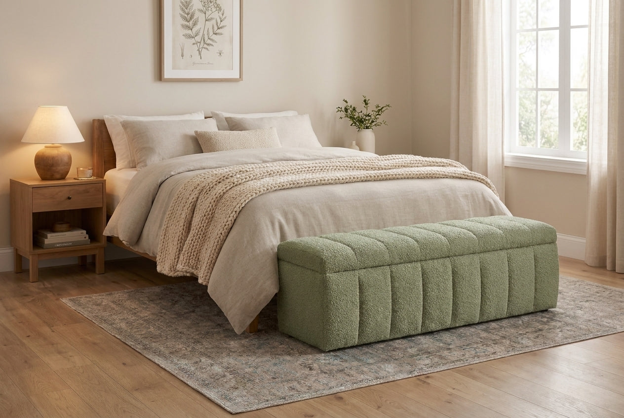 Araco Atelier Velour upholstered bench in Laurel fabric