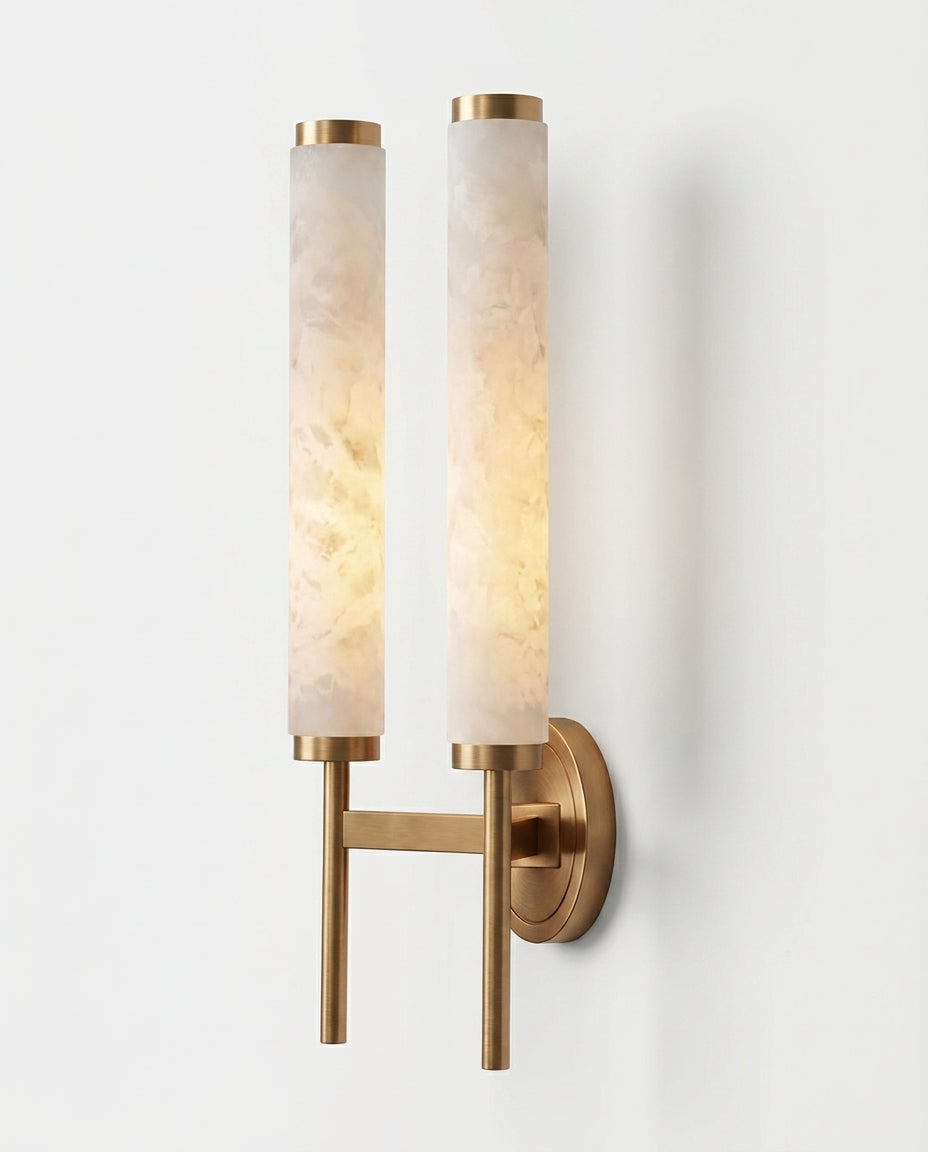Araco Lumière Frozen Noire natural alabaster LED wall light, broad architectural form