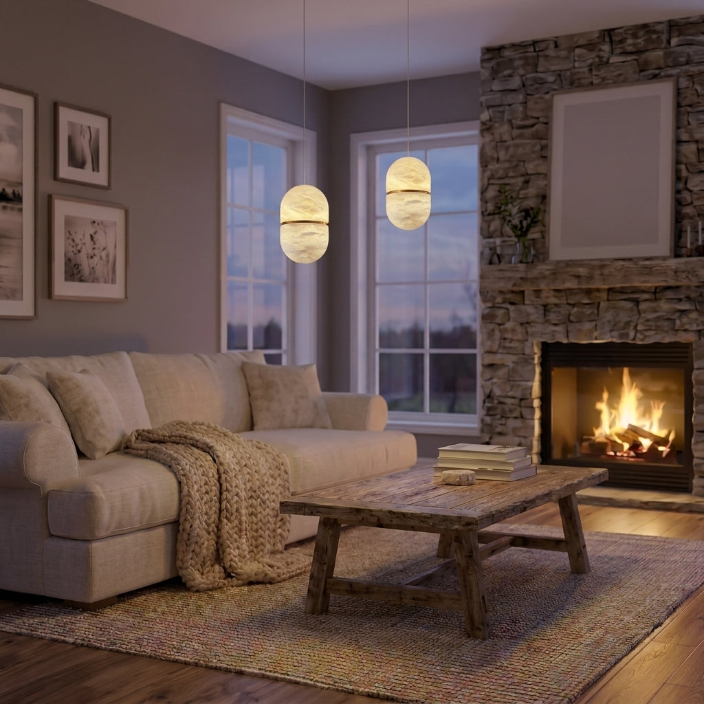 Araco Lumière Frozen Soven natural alabaster pendant light, alternate view