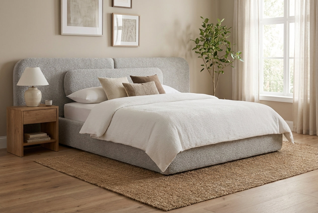 Araco Atelier Nova upholstered bed in Mistral fabric