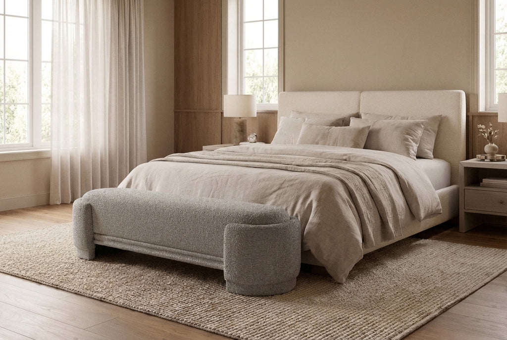 Araco Atelier Luma upholstered bench in Mistral fabric